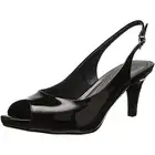 Comfortable Black Patent Open Toe Sling Back Heels, LifeStride Teller, Wide Szs