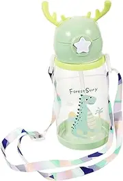 WATIIFUFU Water Bottle with Straw Cute Leak Drinking Cup for Outdoor Travel Cartoon Design Portable Reusable Water Cup for Antler Style