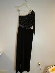 Adrianna Papell Embellished Lace One Shoulder Gown Black 12- Org $299 (B7)