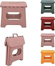 2021 Upgrade 10 inch Folding Step Stool , Folding Step Stool with Handle,Portable Collapsible Small Plastic Foot Stool for Adults，Kitchen Garden Bathroom Step Stools(Pink)