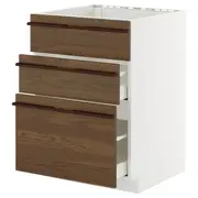 METOD / MAXIMERA base cab f sink+3 fronts/2 drawers, white/Stensta dark brown ash veneer, 60x60x80 cm