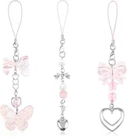 Hariendny 3 Pack Pink Butterfly Heart Shape Phone Charm Cute Phone Charm Y2K Cell Phone Charms Aesthetic Phone Charms for Phone Bag Purse Backpack Camera Decor, No Gemstone, 570200_1_PDQkVfQ0I