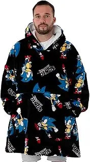 [SONIC THE HEDGEHOG] Men's Black Blanket Hoodie | Experience Ultimate Comfort in This Sonic VUddie | One Size Fits All | Unleash Cozy Adventures with Sonic