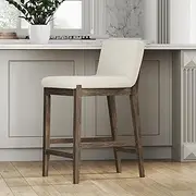 [Nathan James] Gracie Modern Counter Height Bar Stool with Back, Counter Stool Upholstered Chair with Natural Textured Linen and Brushed Wooden Legs, Cream Boucle/Dark Brown