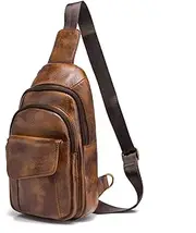 [Le'aokuu] Men Outdoor Casual Travel Hiking Tea Crossbody Chest Sling Bag Rig One Shoulder Strap Bag Backpack Men Leather 8013…