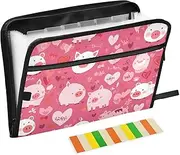 Pig Country Style Valentine's Day Peach File Folder Organizer 13 Pockets A4 Letter Size File Organizer with Zipper Closure Folder with Labels for Home Office