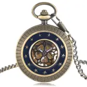 Mens Pocket Watch Mechanical Skeleton Dial Pendant Chain Hand-winding Luxury