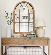 GIFTTROVE Farmhouse Wooden Arched Mirror, Decorative Arch Mirror Wall Decor, Rustic Window Pane Mirrors, Wood Framed Wall Mirrors for Entryway, Living Room