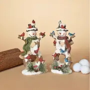 11.5" HOLIDAY SNOWMEN with CARDNIALS and BLUE BIRDS Gerson 2534110 CHRISTMAS FUN
