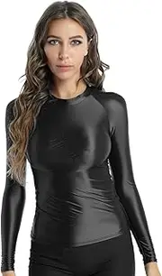 [Linjinx] Women's Long Sleeve Shiny Glossy Yoga Sport Shirts Seamless Athletic Gym Workout Top