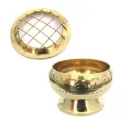 Engraved Brass Incense Burner w/ Screen NEW for Cone or Resin Incense Shiny Gold