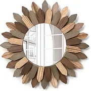 Generic Wall Mirror 12 inch Rustic Wood Sunburst Boho Mirror Farmhouse Wall Decor Room Decor Home Decor for Bedroom Living Room Entryway (Tri-Color)