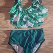 Tropical Leaf Print Kids Bikini