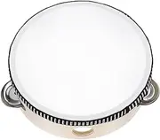 uxcell 1 Pcs Tambourine Drum 6 Inch Wood Hand Held Tambourine Single Row Metal Jingle Percussion Musical Drum Instrument for Adults Church Wedding Party Games, Wood Color