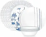 [CORELLE] Botanical Stripes 12-Piece Dinnerware Set, Service for 4, 1149161