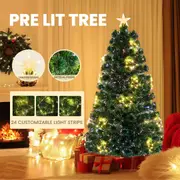 Costway 150cm PVC Christmas Tree Pre-Lit Xmas Decoration w/Star Lights Holiday Party Gift Green