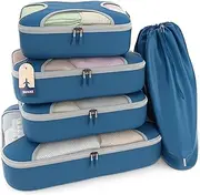 Shacke Premium 5 Packing Cubes Set - Lightweight Mesh Travel Luggage Organizers with Laundry Bag, 5-Piece Suitcase Storage System (Navy)