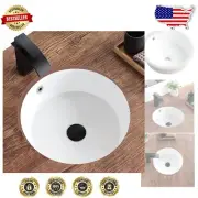 Compact Undermount Bathroom Sink - 16" Round Ceramic with Overflow Design