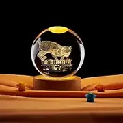 3D Crystal Ball Night Light Ball Projection Lamp,3D Crystal Ball with Led Wooden Base, Home Room Decor (Cat)