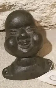 3.5" Rustic Antique Vintage Rod Iron Wall Coat Hook Laughing Happy Buddha Head