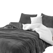 Charcoal Plush Teddy Sherpa Quilt Cover and Blanket