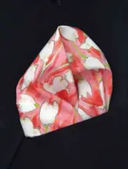NEW Hand Stitched Tulip Bloom Cotton Fabric Pocket Square Pink White Green Men's