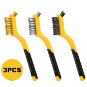 3Pcs Wire Brush Set Clean Brushes Steel Brass Nylon Metal Rust Paint Remover