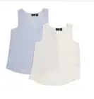 TAHARI WOMEN Small Set 2 Linen Tank Tops LIGHT BLUE & White VNECK SLEEVELESS