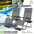 Set of 2 Foldable Zero Gravity Chair Outdoor Sunshade Canopy Gray w/Cup Holder