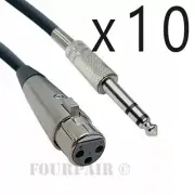 10 Pack - 10ft XLR 3-Pin Female to 1/4" Stereo TRS Shielded Microphone Mic Cable