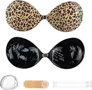 [WESIDAYSS] Sticky Bra Push up with Leopard Print, Invisible Strapless Adhesive Bra for Women, Lift Breast Bra with Nipple Covers.