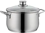 WMF High Casserole Approx 3.7L Diadem Plus Pouring Rim Glass Lid Cromargan Stainless Steel Polished Suitable for Induction Hobs Dishwasher Safe, 20 cm, Silver
