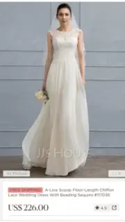 NEW JJs House A Line Wedding Dress Size 12 White Floor Length Scoop Chiffon Lace