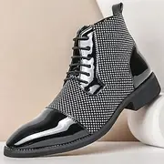 Men's Patent Faux Leather and Lace-Up Ankle Boots - Stylish Formal Dress Shoes for Parties and Events