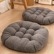 YongXinMY Cotton Linen Round Floor Pillow - Japanese Solid Color Thick Meditation Tatami Cushion, Soft Seat Pad for Living Room Chair Bench Yoga Balcony Indoor Outdoor Home Decor (Dark Grey,56x56cm)