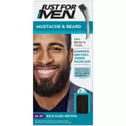 Just For Men MUSTACHE BEARD FACIAL HAIR COLOR GEL RICH DARK BROWN M-47 BRUSH-IN