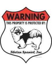 Warning! Tibetan Spaniel - Property Protected Aluminum Dog Sign - 7" x 8" (Badge