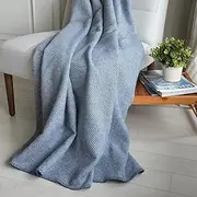 Linen & Cotton Thick Warm Blanket Wool Blanket Cuddly Blanket Iceland Without Fringes 100% Pure New Zealand Wool, Blue (140 x 200 cm) Sofa Blanket Bedspread Plaid Sofa Lambswool New Wool