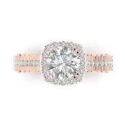 14K Rose Gold Halo Promise Ring, 2.37 ct Round Cut Simulated Diamond