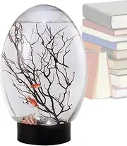 Fish Bowl | Small Gold Fish Bowl with LED Light - Portable Fan Branch Tree Ornament, Aquaponic Planter for Home, Studio