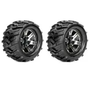 Roapex Morph 1/10 Monster Truck Tires,Chrome Black Wheels, 1/2 Offset, 12mm Hex
