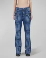 $925 Dsquared2 Women's Blue Multipocket Low-Rise Bootcut Jeans Pants Size 38
