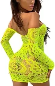 [Generic] Sexy Lingerie Outfits for Women Role Fishnet Black Mini Dress