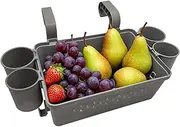 Poolside Storage Basket | Ground Pool Table With Cup Holder - Hot Tubs Supplies for Swim Patio Outdoor Summer Picnic Deck Camping Family Lounge Beach