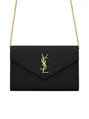 Cassandre Saint Laurent Matelassé Chain Wallet in Grain de Poudre Embossed Leather