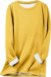 [Flygo] Women's Winter Warm Sherpa Lined Fleece Crewneck Sweatshirt Pullover Loungewear Tunic Tops