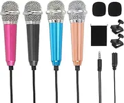 uxcell 4Pcs Mini Microphone, Mic Tiny Microphone with Sponge Cover, Holder and Drawstring Bag Portable for Karaoke Voice Video Recording Singing (Rose Red/Black/Blue/Gold)