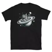 Space Themed Funny Cat T-shirt - Cute Saturn Graphic Tee