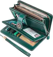 Women's Wallet Phone Holder Clutch Travel Purse with Wristlet,Green