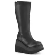 Demonia Shaker-65WC Cyber Punk Goth Wedge Platform Wide Calf Knee High Boots